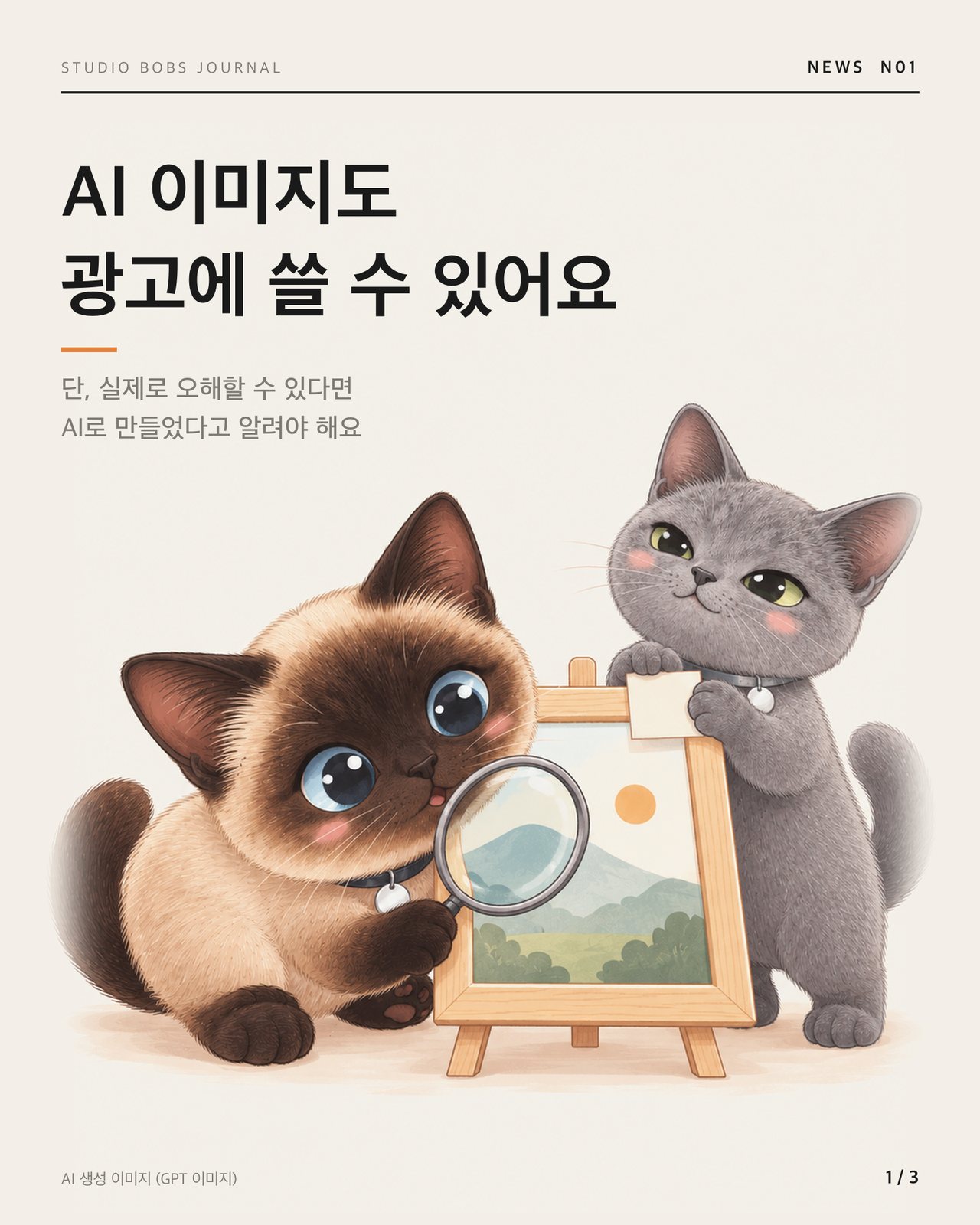 새해가 돋보기로 액자 속 사진을 들여다보고 테라가 표시 태그를 붙이는 그림